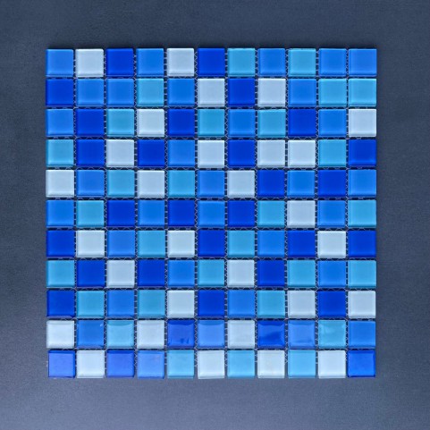 Gạch Mosaic Thủy tinh 3 màu xanh trộn 48×48 Gạch Mosaic Thủy tinh 3 màu xanh trộn 48×48