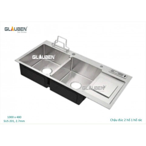 Chậu đúc Glauben 10048 2 hộc 1 bệ rác B Chậu đúc Glauben 10048 2 hộc 1 bệ rác B
