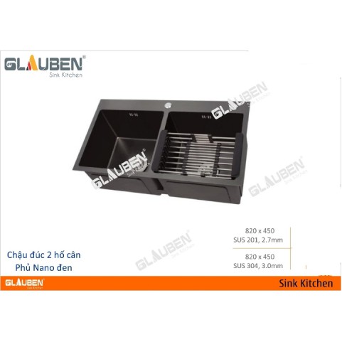 Chậu Glauben 8245B 2 hộc cân phủ Nano đen Chậu Glauben 8245B 2 hộc cân phủ Nano đen