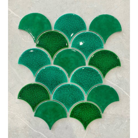 Gạch Mosaic Gốm vảy cá 3 màu xanh lá rạn Gạch Mosaic Gốm vảy cá 3 màu xanh lá rạn