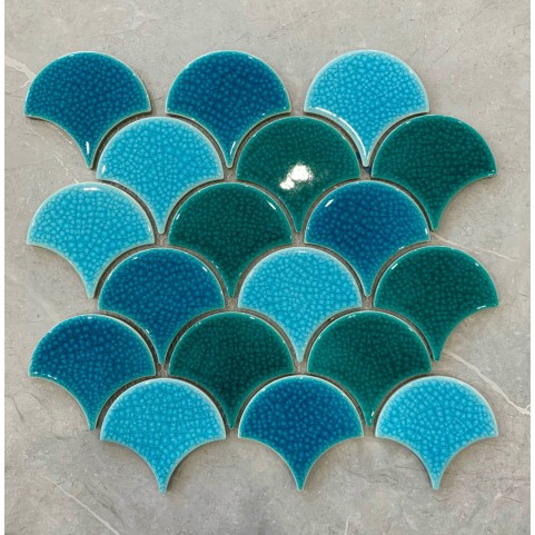 Gạch Mosaic Gốm vảy cá 3 màu xanh rạn Gạch Mosaic Gốm vảy cá 3 màu xanh rạn