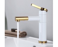 Vòi lavabo AHL nóng lạnh 20 cm xoay 360 độ trắng vàng đồng V116