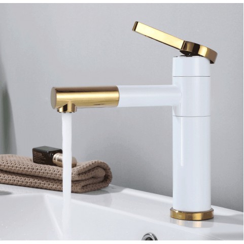 Vòi lavabo AHL nóng lạnh 20 cm xoay 360 độ trắng vàng đồng V116 Vòi lavabo AHL nóng lạnh 20 cm xoay 360 độ trắng vàng đồng V116