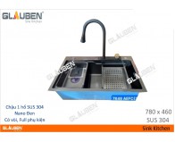Chậu glauben 7846 1 hộc sus 304 Nano đen có vòi, full phụ kiện