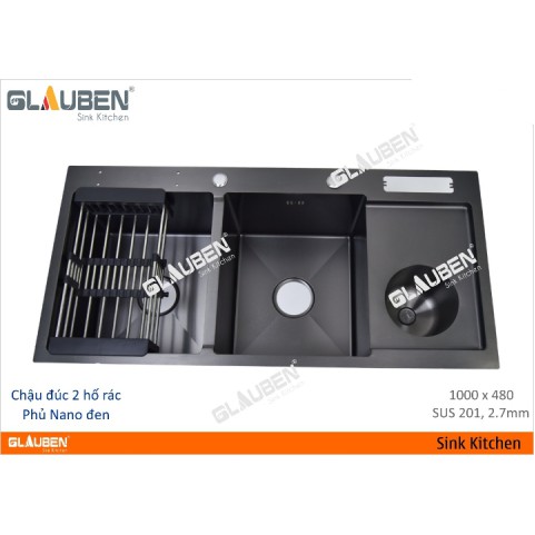 Chậu Glauben 10048 2 hộc 1 rác phủ Nano đen Chậu Glauben 10048 2 hộc 1 rác phủ Nano đen