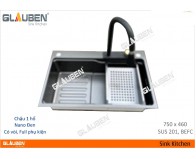Chậu Glauben 7546 1 hộc Nano đen có vòi, full phụ kiện