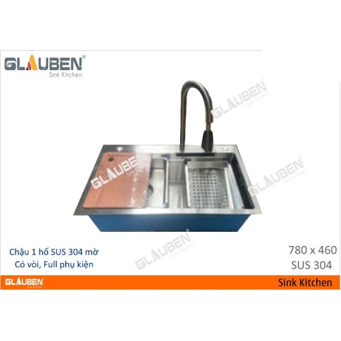 Chậu Glauben 7846 1 hộc sus 304 mờ có vòi, full phụ kiện Chậu Glauben 7846 1 hộc sus 304 mờ có vòi, full phụ kiện