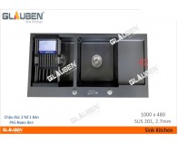 Chậu Glauben 10048 2 hộc 1 bàn phủ Nano đen
