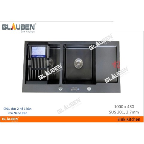Chậu Glauben 10048 2 hộc 1 bàn phủ Nano đen Chậu Glauben 10048 2 hộc 1 bàn phủ Nano đen