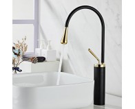 Vòi lavabo nóng lạnh đông thau viền vàng V689