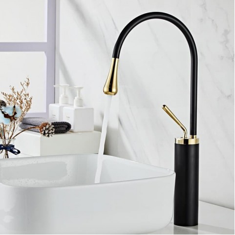 Vòi lavabo nóng lạnh đông thau viền vàng V689 Vòi lavabo nóng lạnh đông thau viền vàng V689